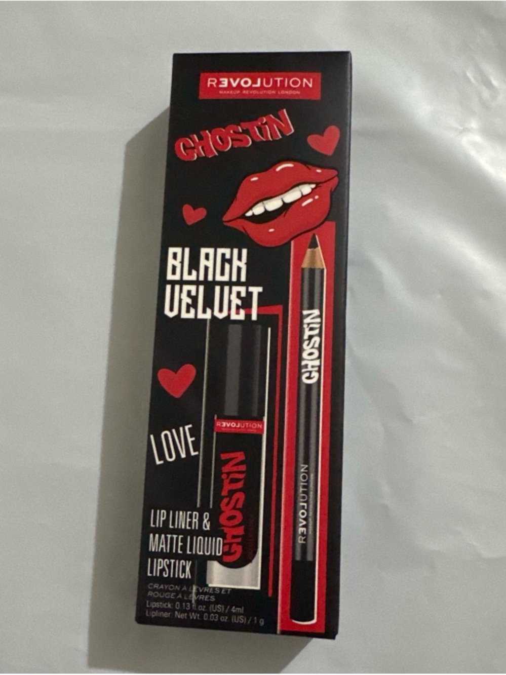 Revolution Black Velvet Ghostin Lip Liner & Matte Liquid Lipstick.